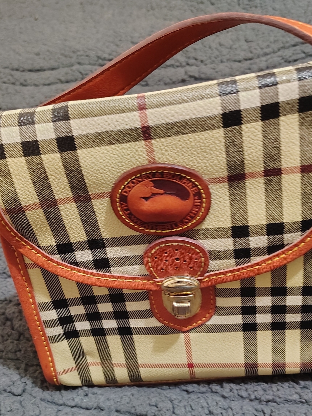 Dooney & Bourke Cream Plaid Shoulder Bag with Tan Trim